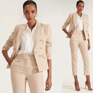 Veronica Beard Linen Blend Beige Khaki Diego Plaid Dickey Suit Jacket Blazer